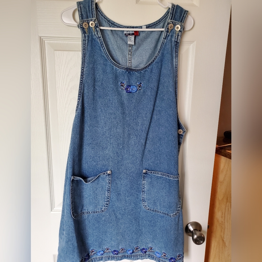 Vintage Jean Overall Dress with Flower Detail